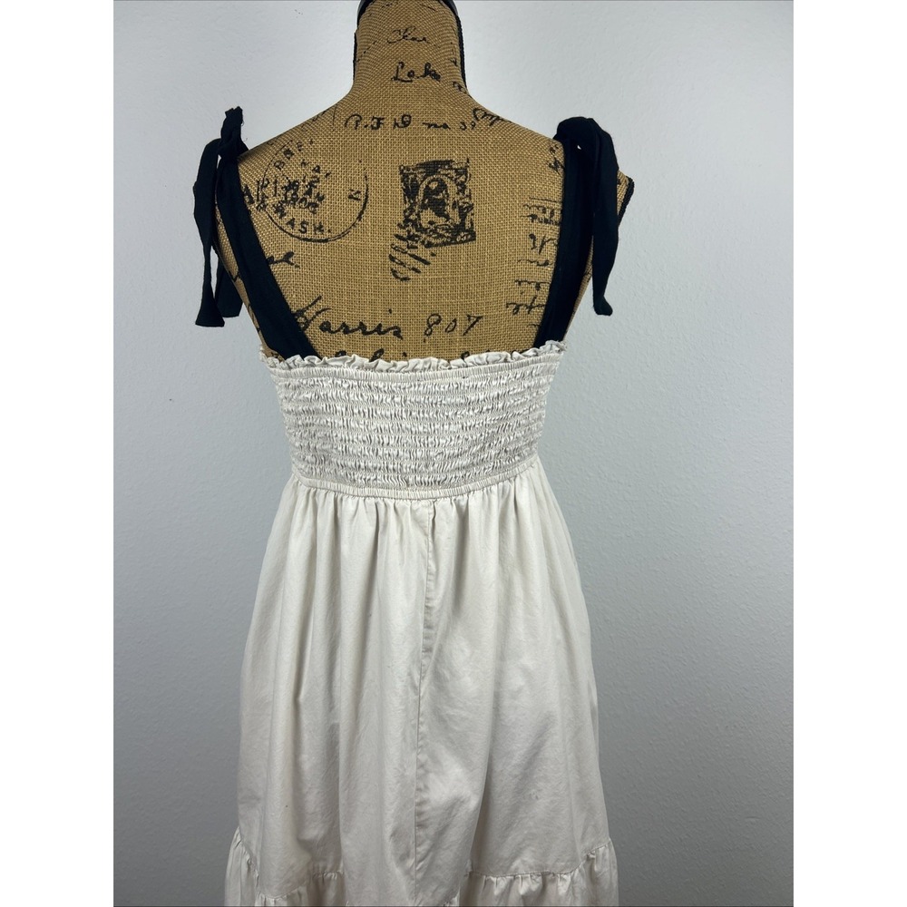 Trixxi Maxi Sun Dress XL Ivory Smocked Tiered‎ Black Bow Strap Pockets - Picture 4 of 9